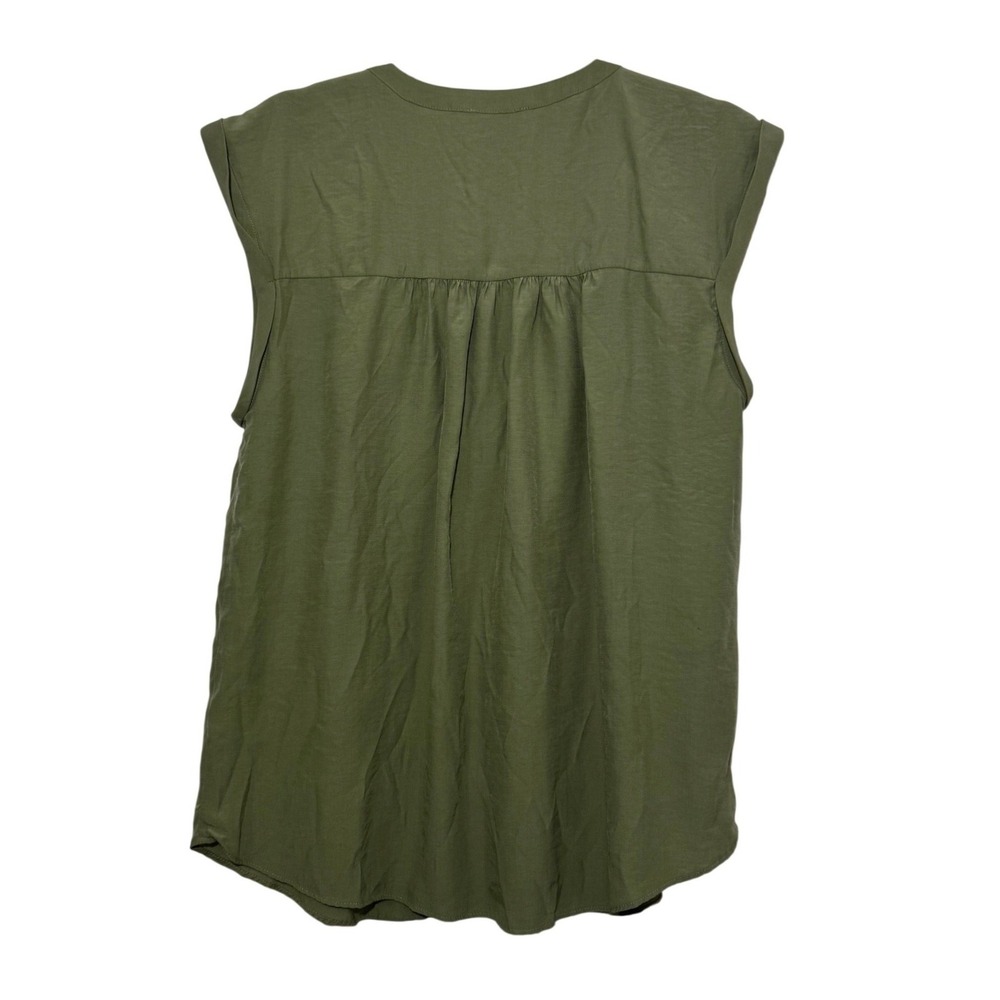 Maison‎ d'Amélie Paris Olive Green Split Neck Pleated Sleeveless Blouse Size L - Picture 3 of 5